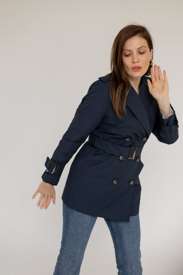 Short Trench Coat Navy Blue