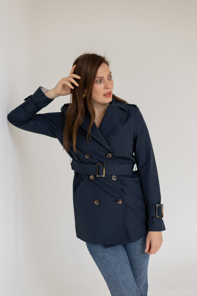 Short Trench Coat Navy Blue