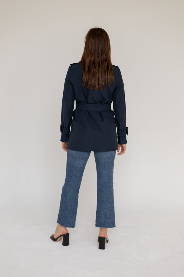 Short Trench Coat Navy Blue