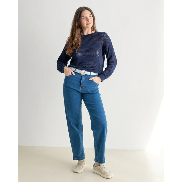 Openwork Knit Sweater Blue