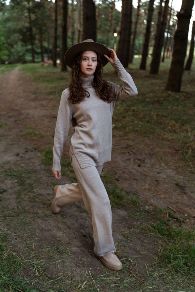 Merino Wool Wide-Leg Knitted Pants