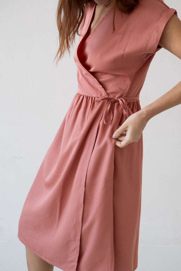 Hira TENCEL™ Wrap Midi Dress in Pink