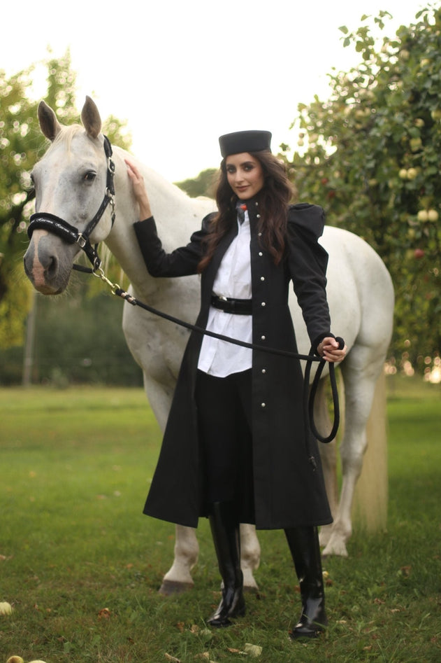 Fit and Flare Raincoat with Puff Sleeves Majestic Black