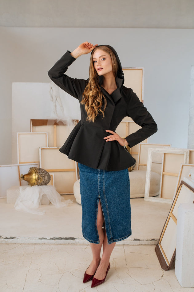 Short Double Breasted Raincoat Evening Blush Black