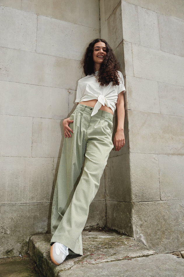 Lola Organic Cotton Trousers Green Stripe