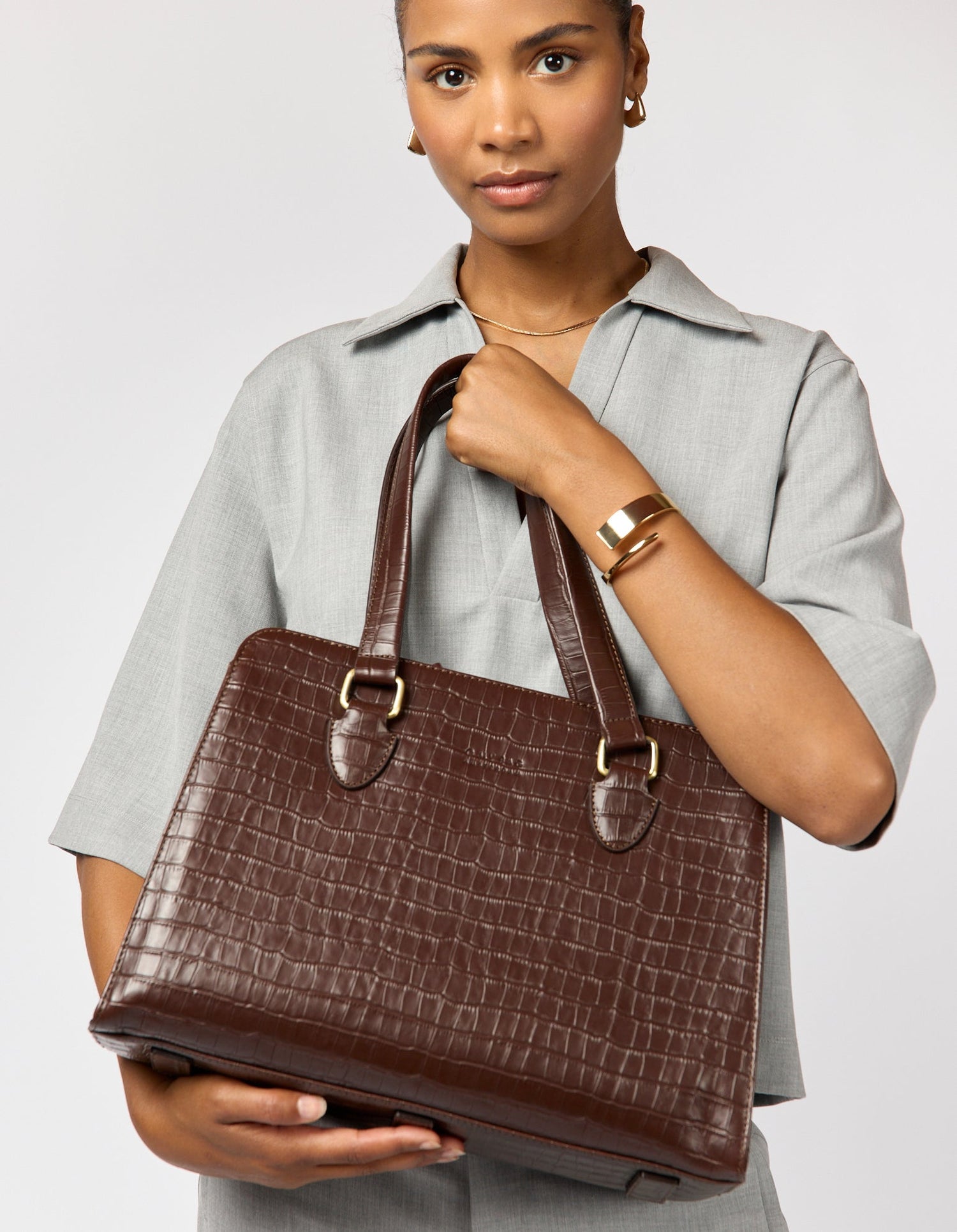 Blair Bag Chocolate Croco Print Leather