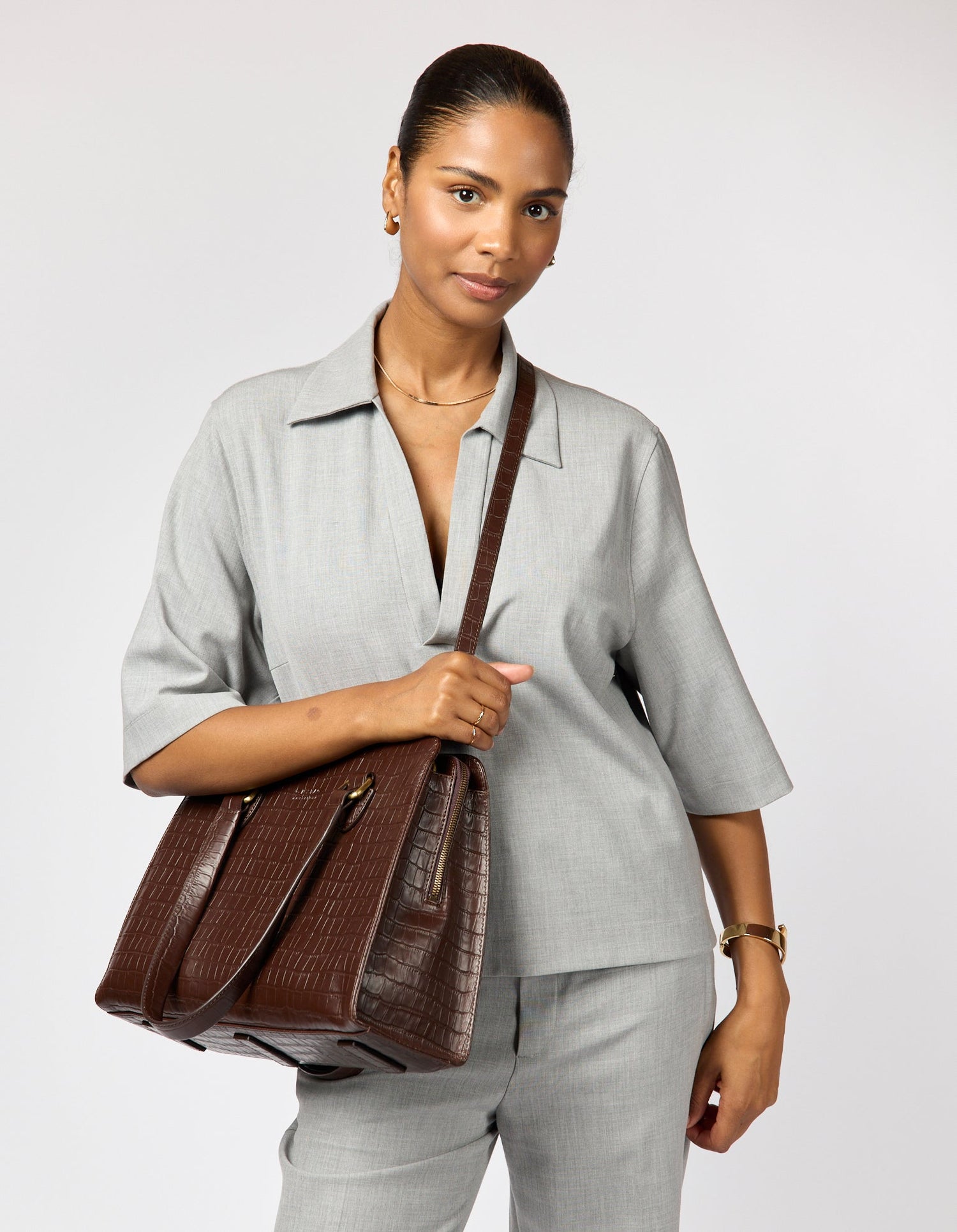 Blair Bag Chocolate Croco Print Leather