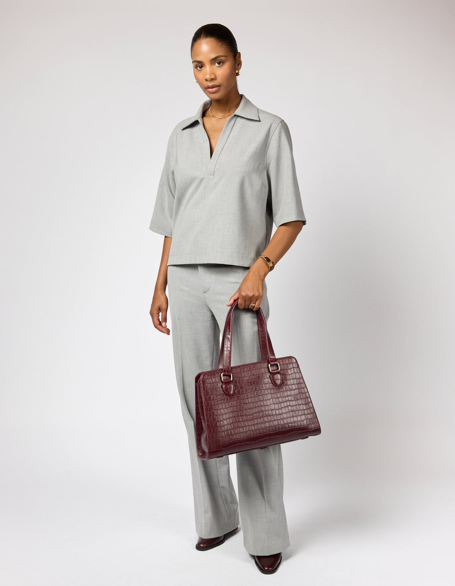 Blair Bag Dark Cherry Croco Print Leather