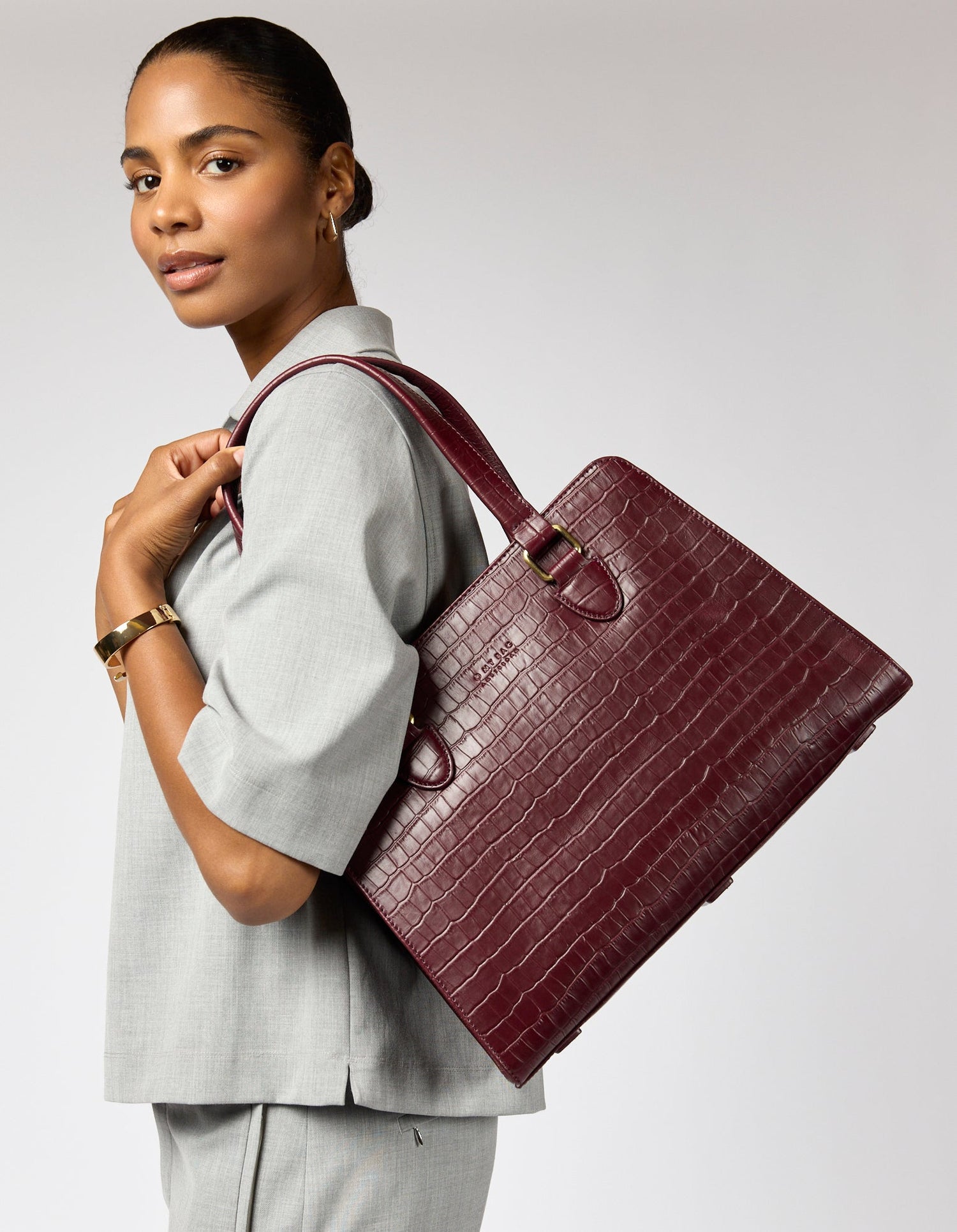 Blair Bag Dark Cherry Croco Print Leather