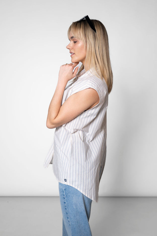 Blouse With A Back Slit White Stripes