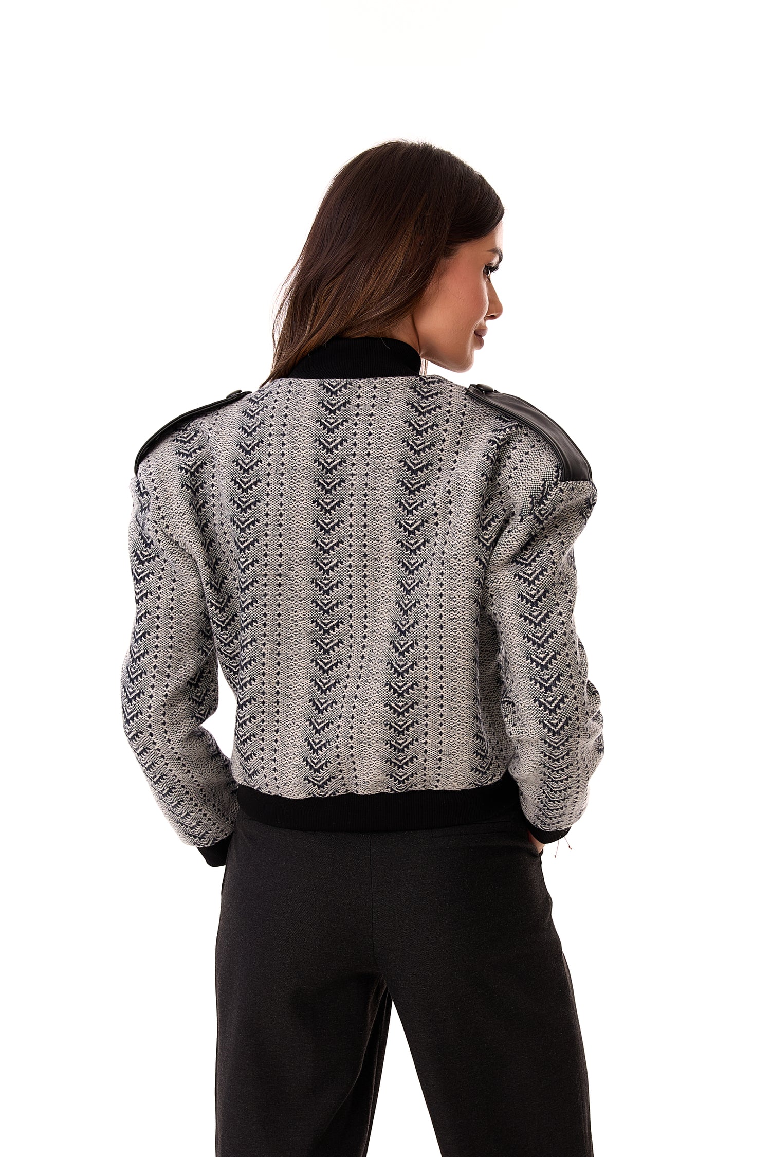 Ira Patterned Wool Bomber Jacket Grey