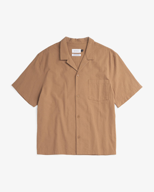 Bowling Shirt Seersucker Caramel Brown