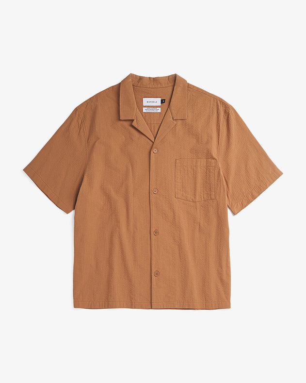 Bowling Shirt Seersucker Caramel Brown