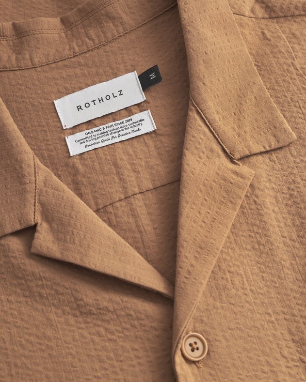 Bowling Shirt Seersucker Caramel Brown