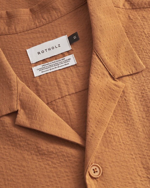 Bowling Shirt Seersucker Caramel Brown