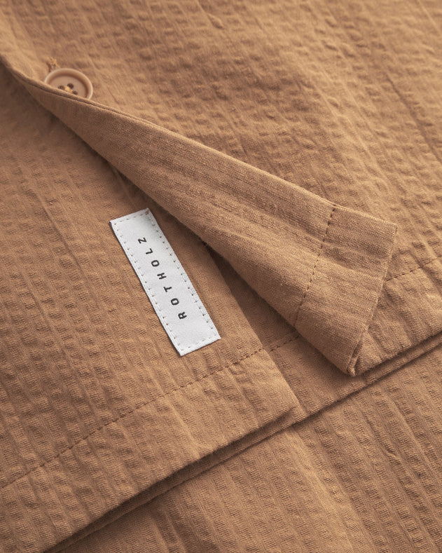 Bowling Shirt Seersucker Caramel Brown