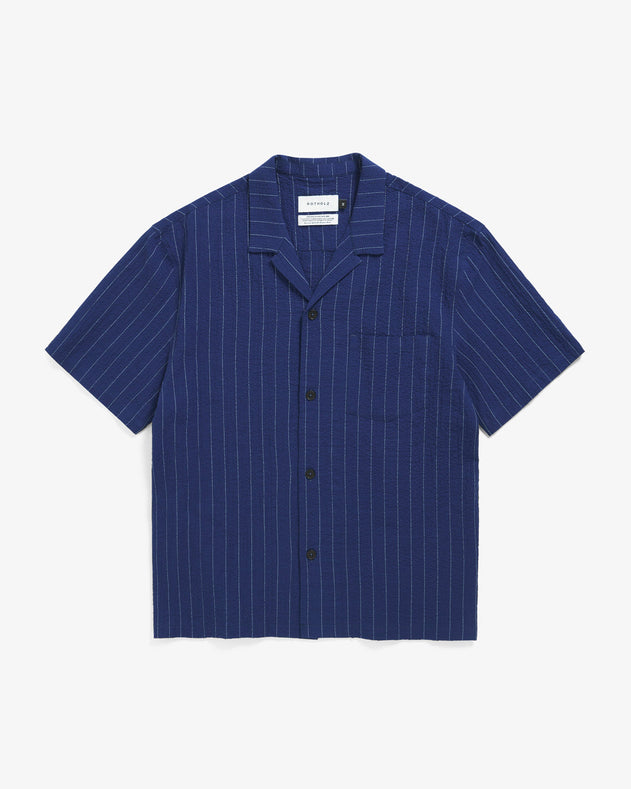 Bowling Shirt Seersucker Navy Pinstripe
