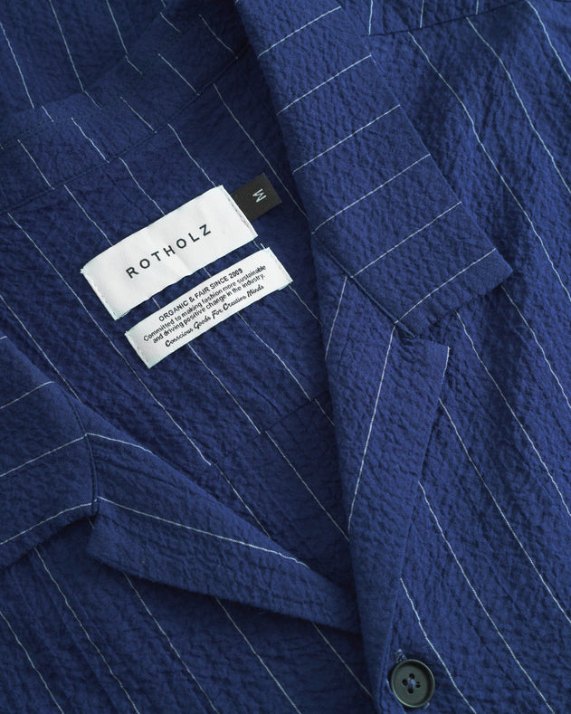 Bowling Shirt Seersucker Navy Pinstripe