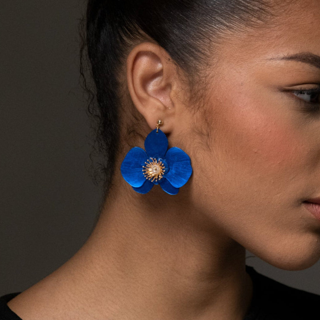 Butterfly Orchid Stud Earrings Blue