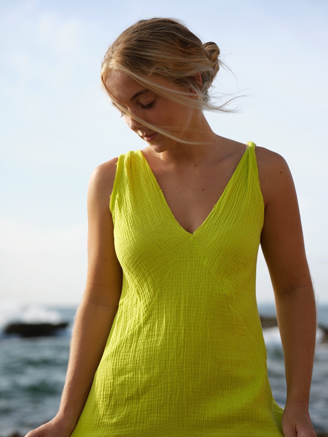 Coa Organic Cotton Muslin Dress Fluorescent Yellow