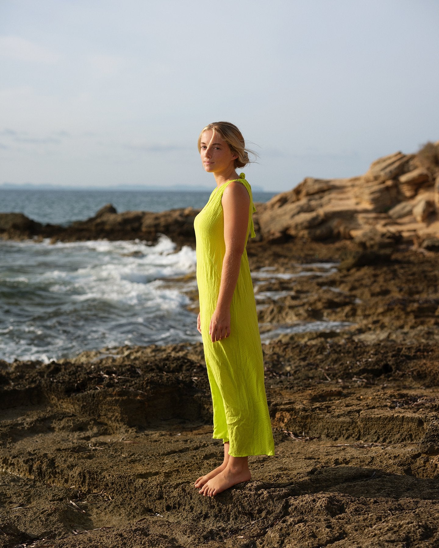 Coa Organic Cotton Muslin Dress Fluorescent Yellow