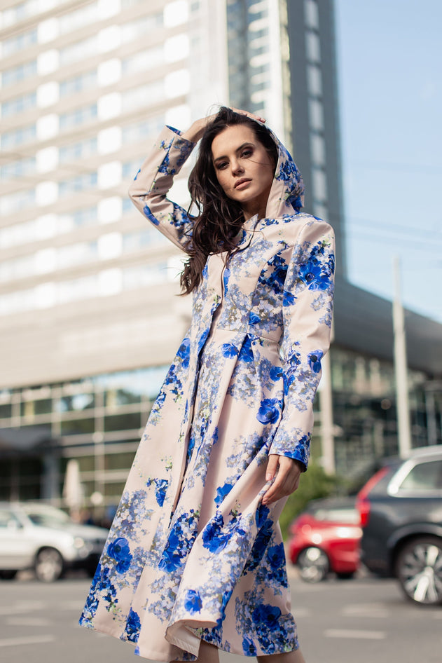 Fit and Flare Raincoat with Pleated Hem Cornflower Blue