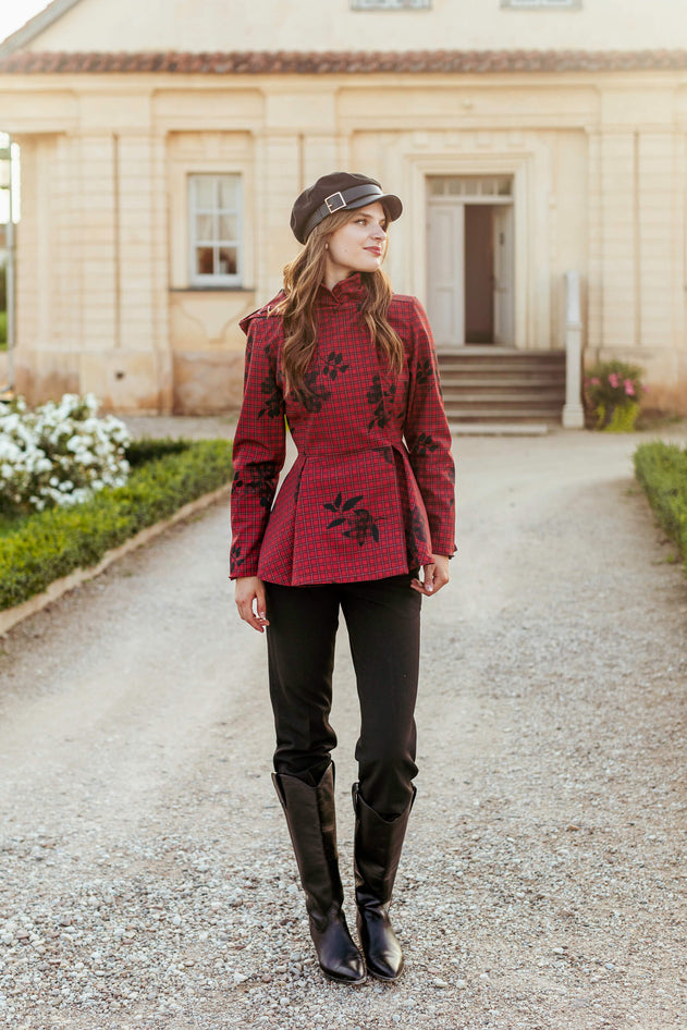 Double Breasted Jacket with Detachable Hood Crimson Heart Red