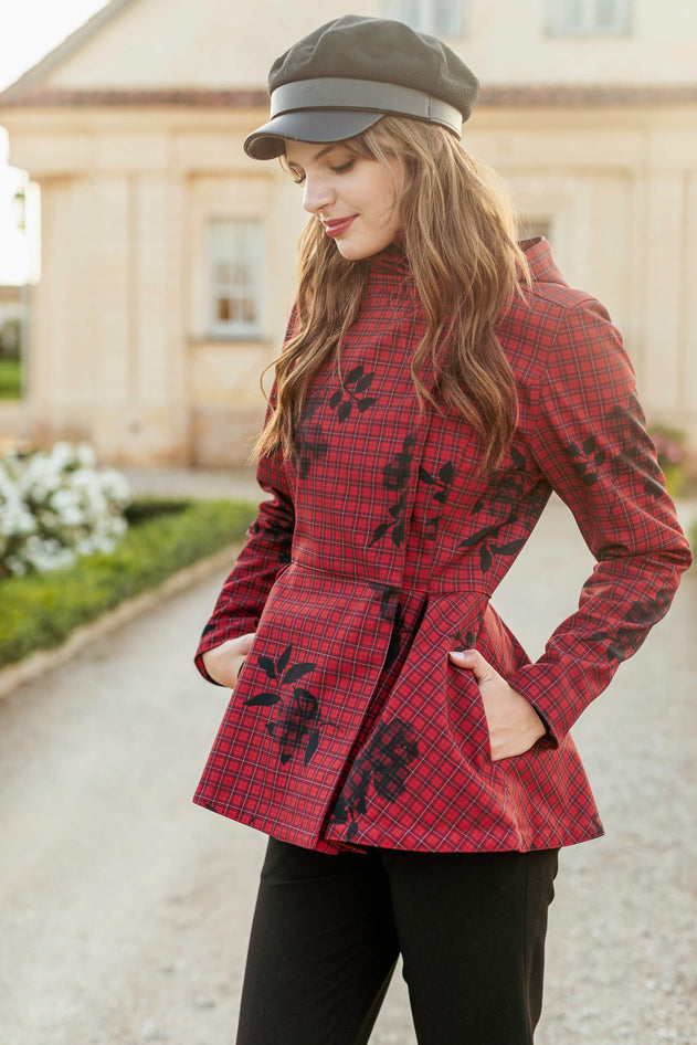 Double Breasted Jacket with Detachable Hood Crimson Heart Red