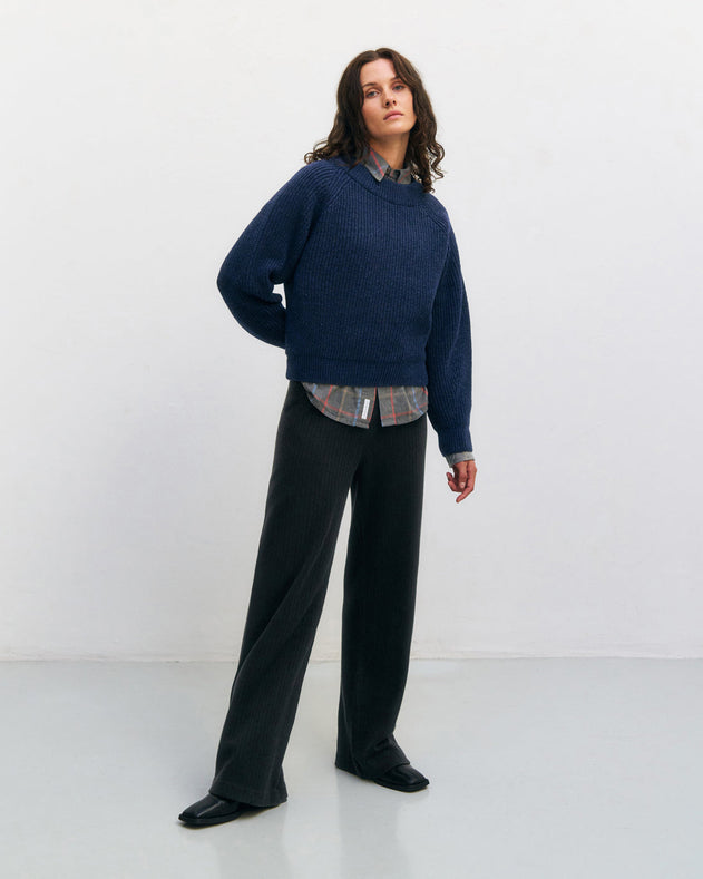 Cropped Knit Sweatshirt Blue Melange