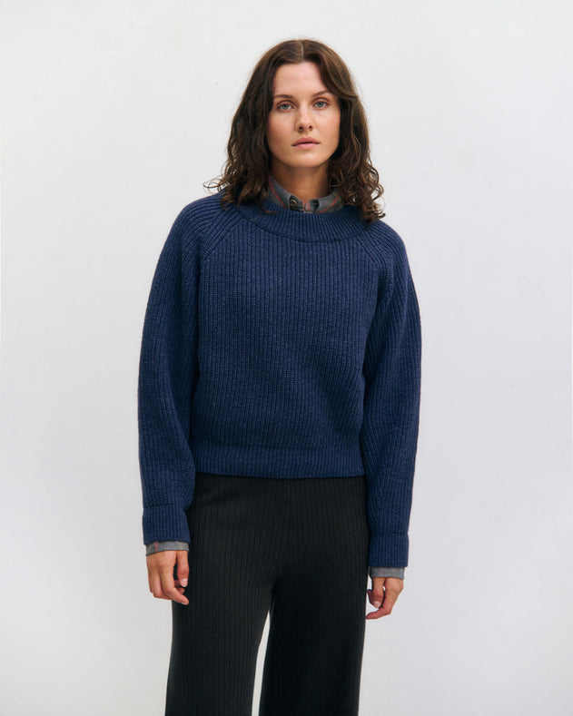 Cropped Knit Sweatshirt Blue Melange
