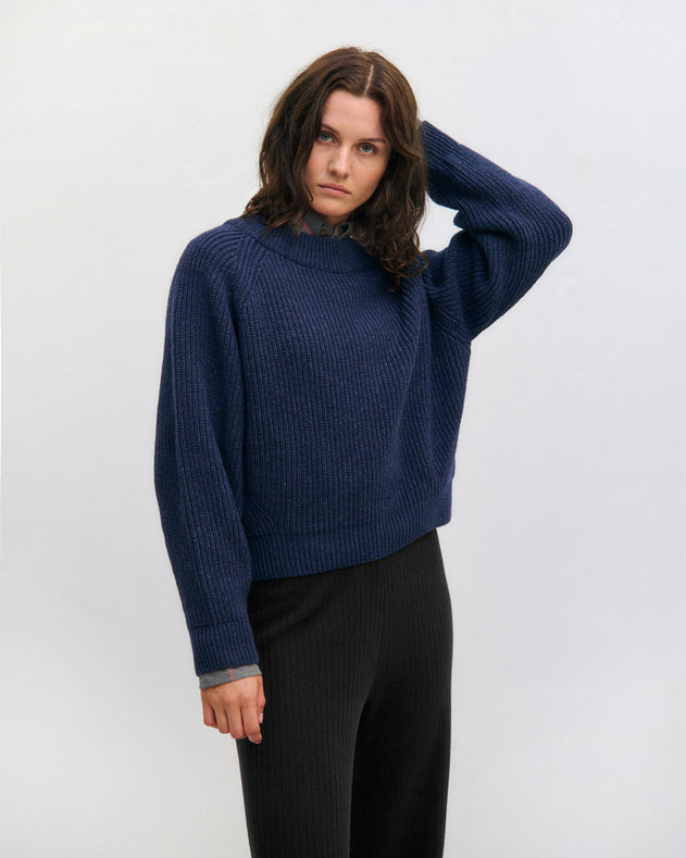 Cropped Knit Sweatshirt Blue Melange