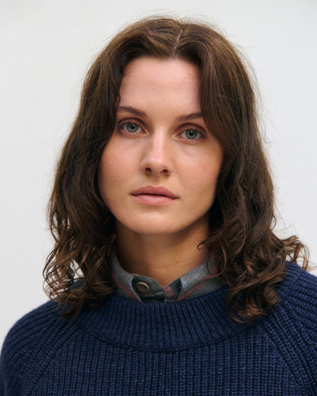 Cropped Knit Sweatshirt Blue Melange