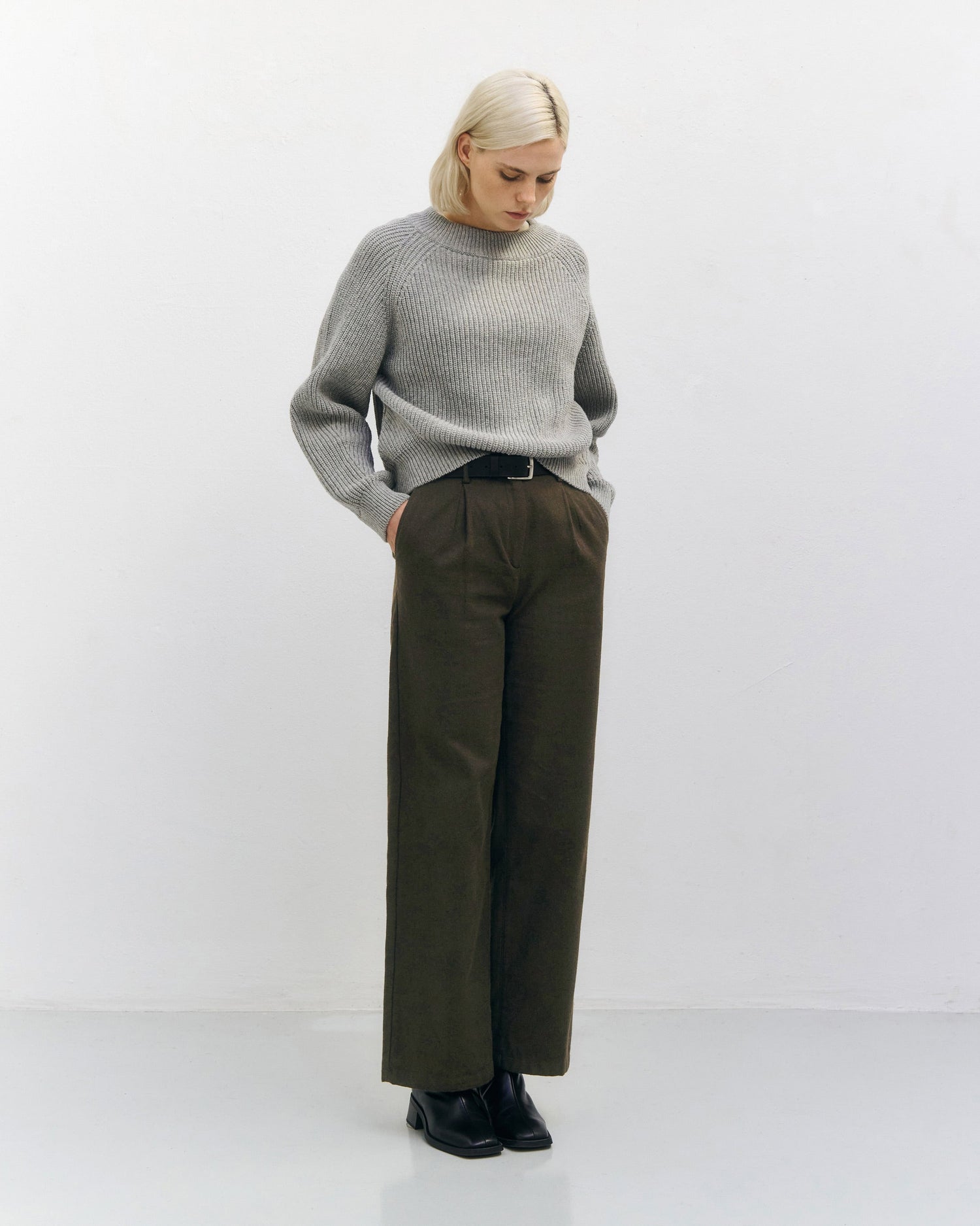 Cropped Knit Sweatshirt Grey Melange