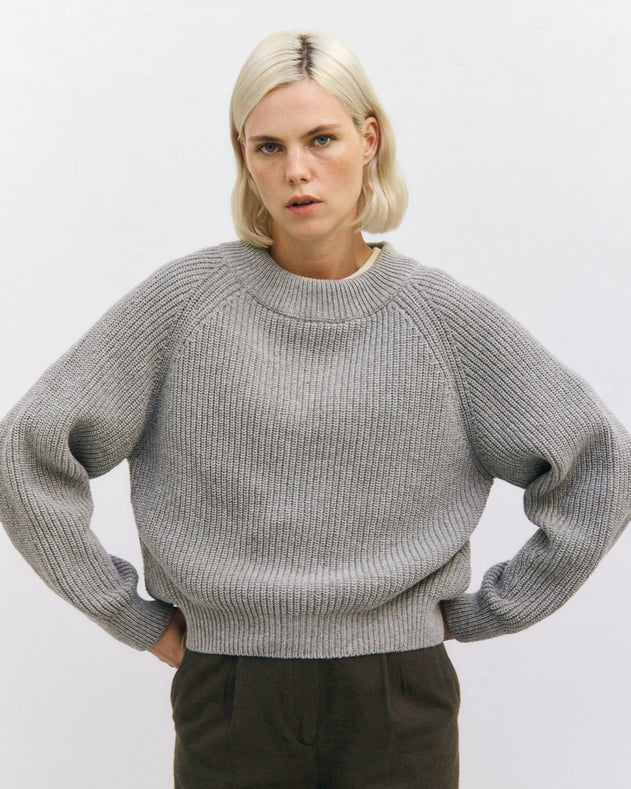 Cropped Knit Sweatshirt Grey Melange