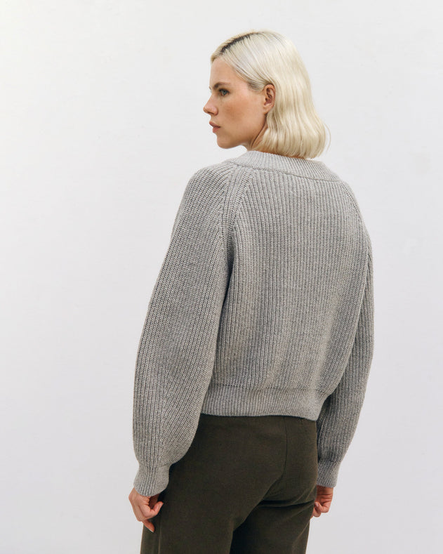 Cropped Knit Sweatshirt Grey Melange