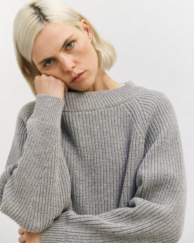 Cropped Knit Sweatshirt Grey Melange