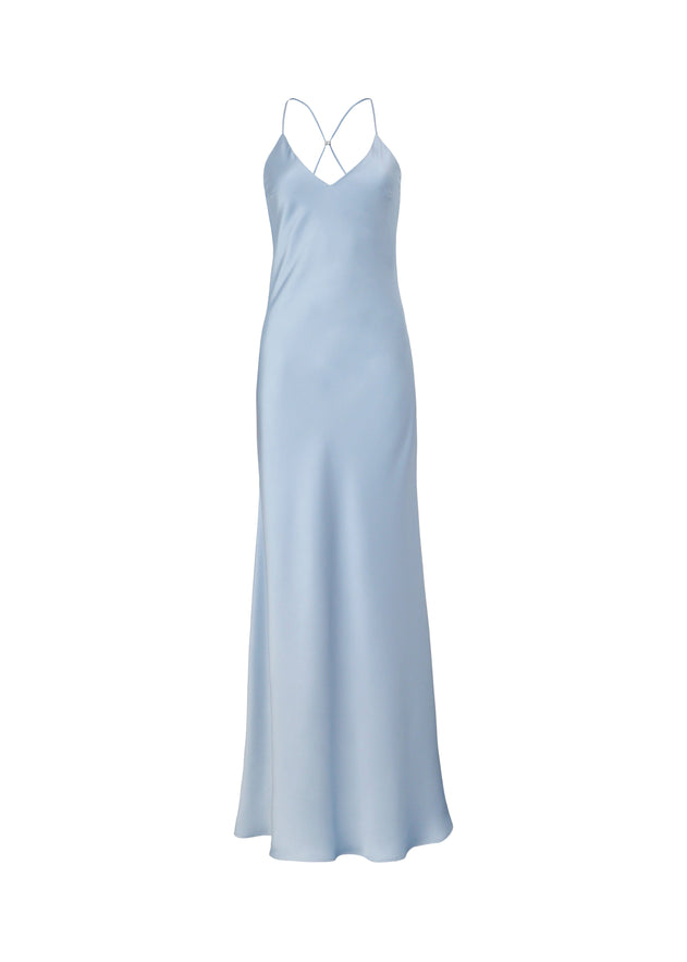 La Mar Satin Gown with Sheer Shawl Baby Blue