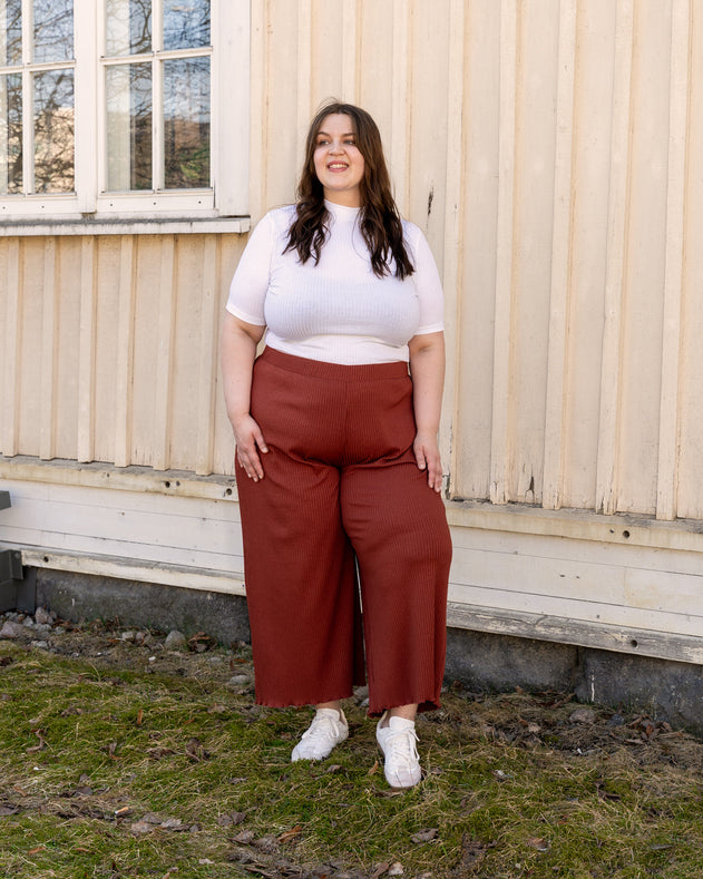 Ribbed Culottes Pants Mahogany