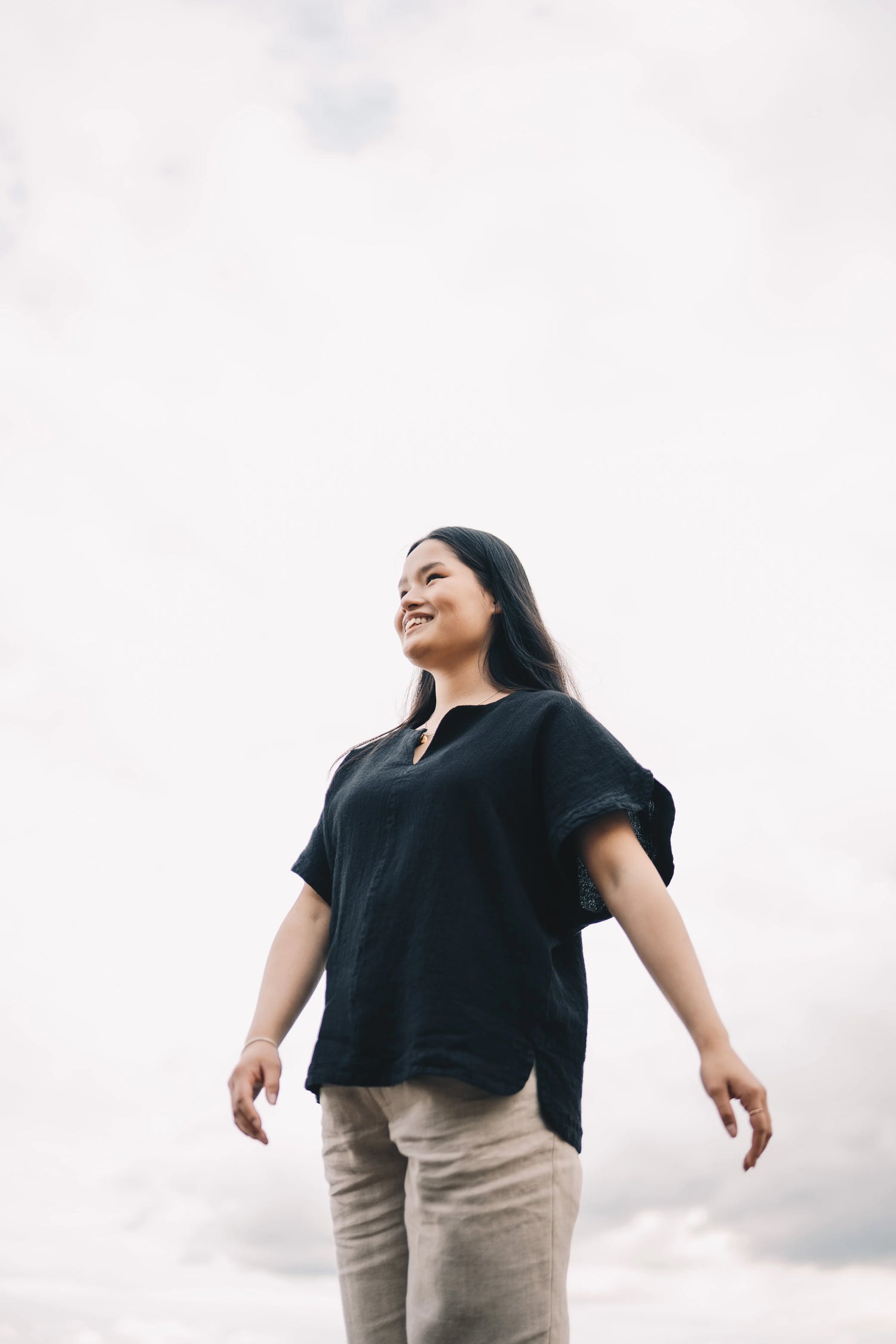 Lappo Linen-Cotton Top Raven Black