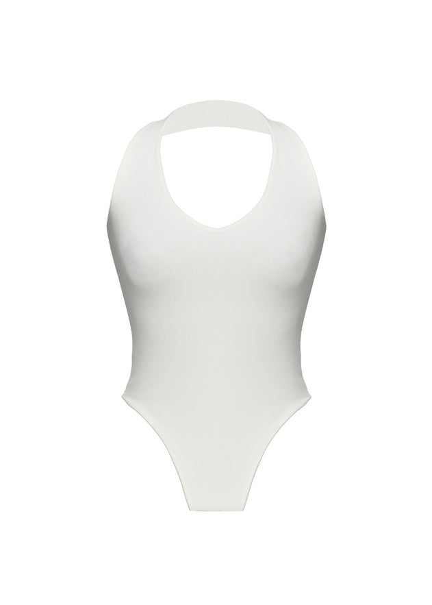 Cleo Plunge Halter Bodysuit Cream White