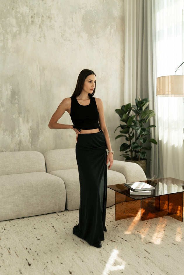 Ivy Adjustable Viscose Crop Top Black