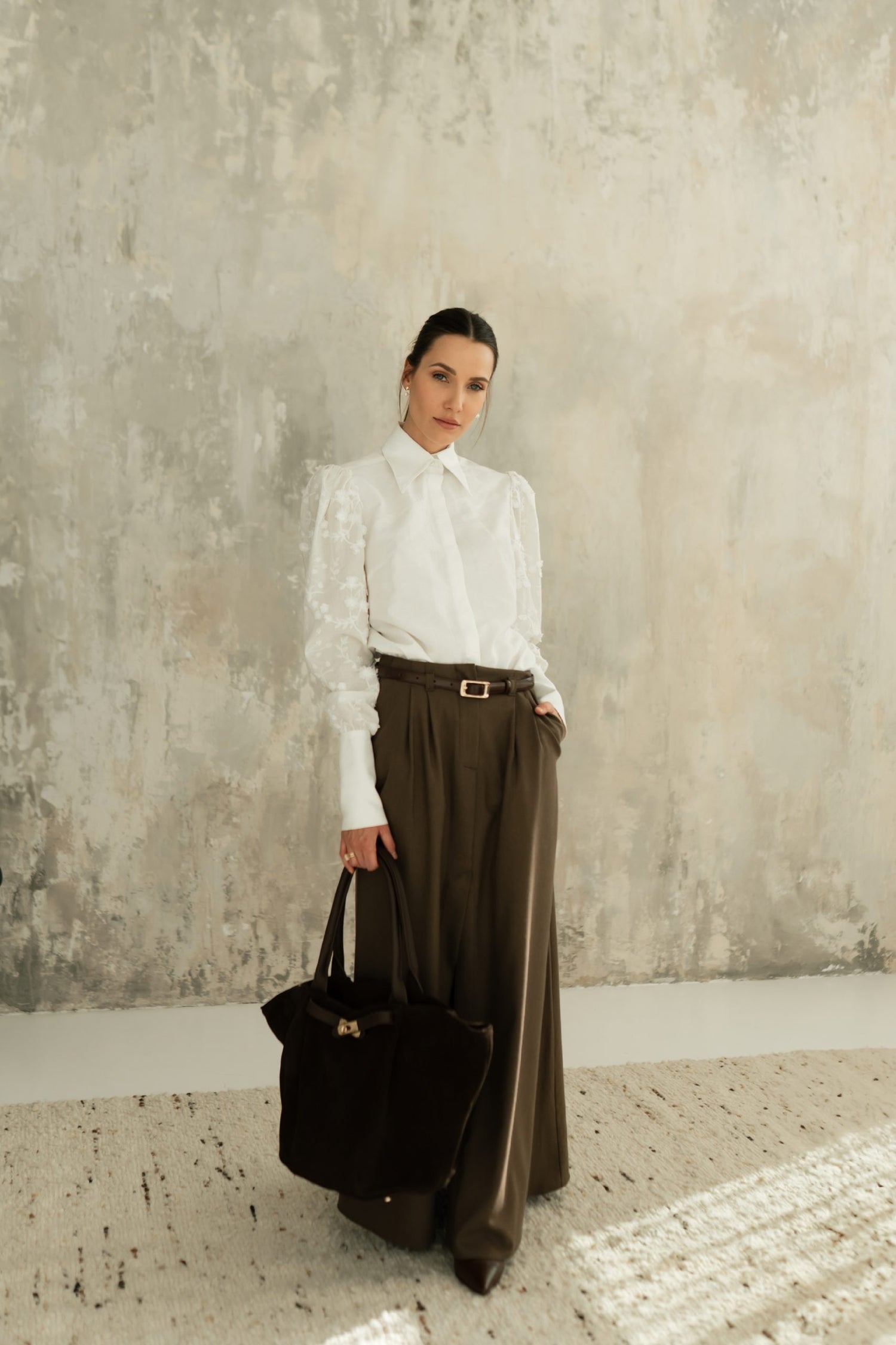 Madden Cotton Shirt with Embroidered Sleeves White