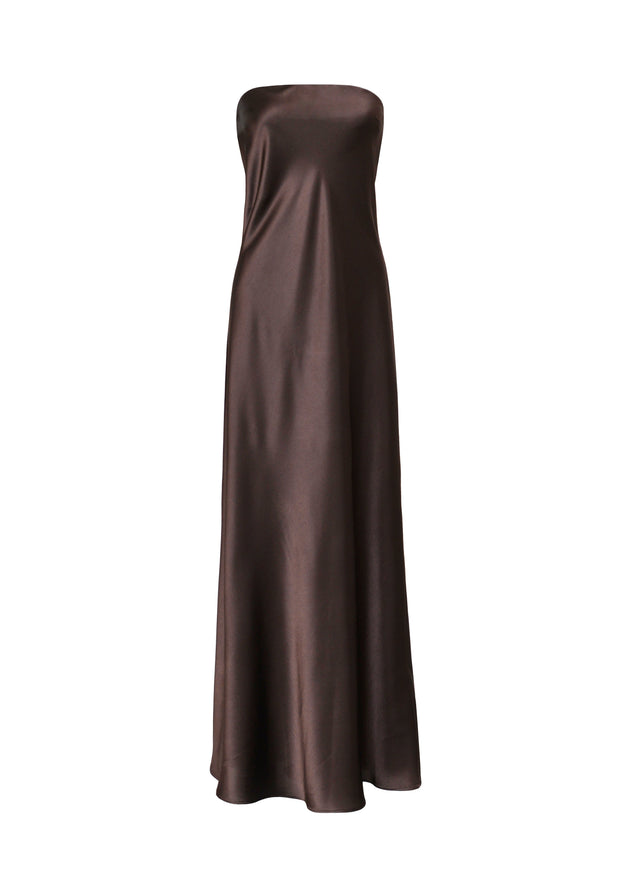 La Noche Strapless Satin Gown with Shawl Dark Brown