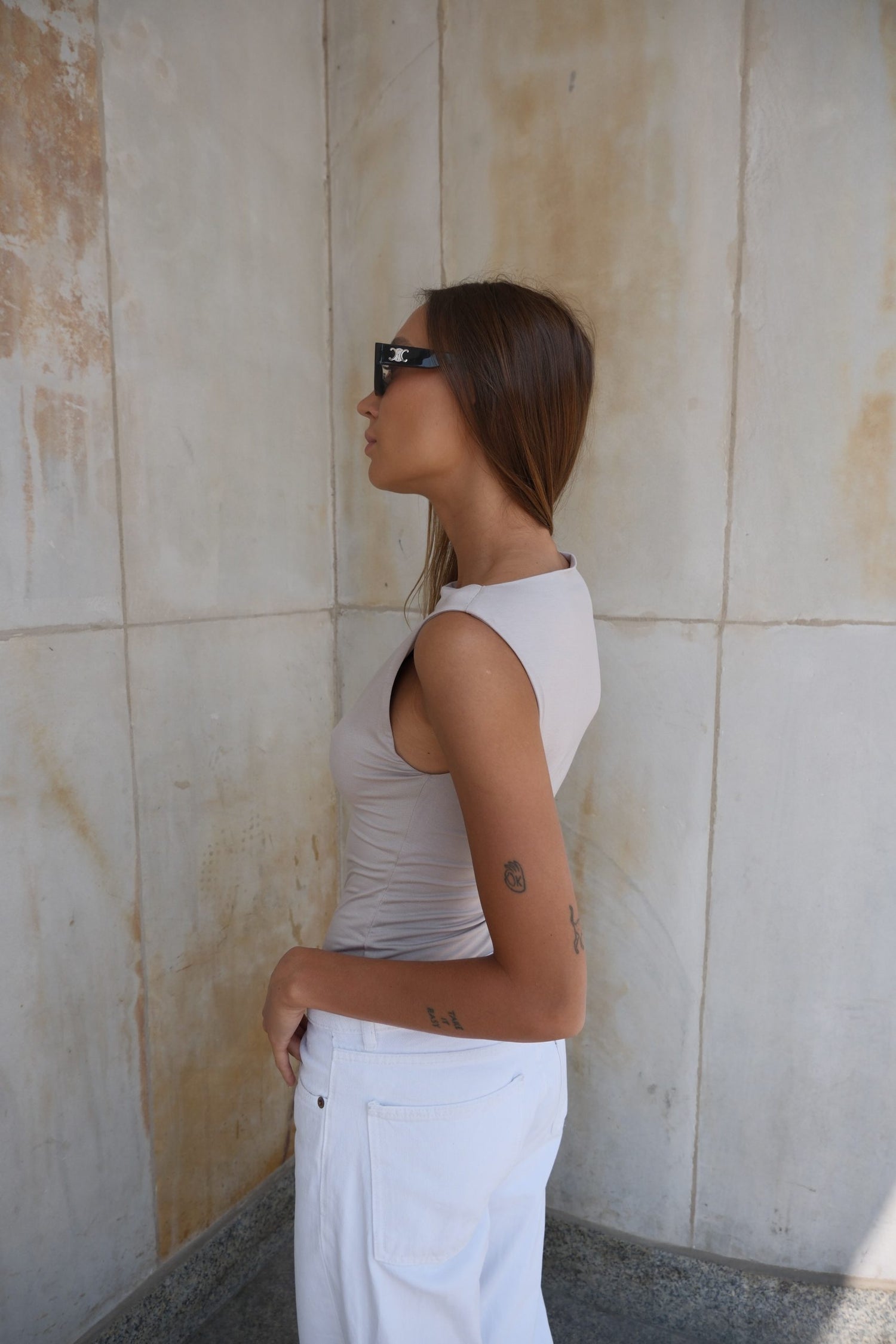 Body With Slit Neckline Short Taupe