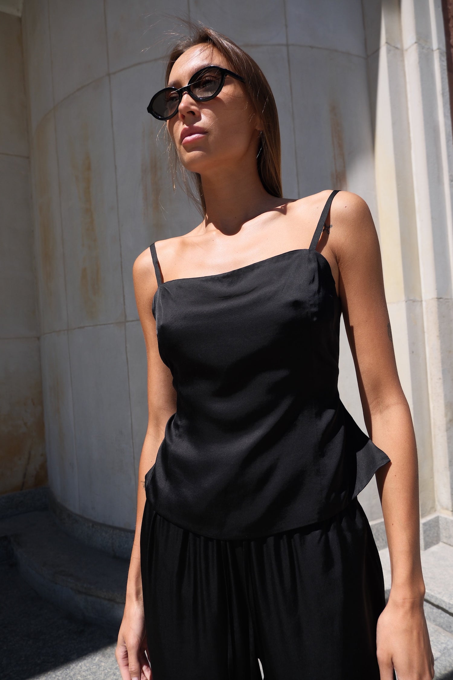 Satin top with back strap black