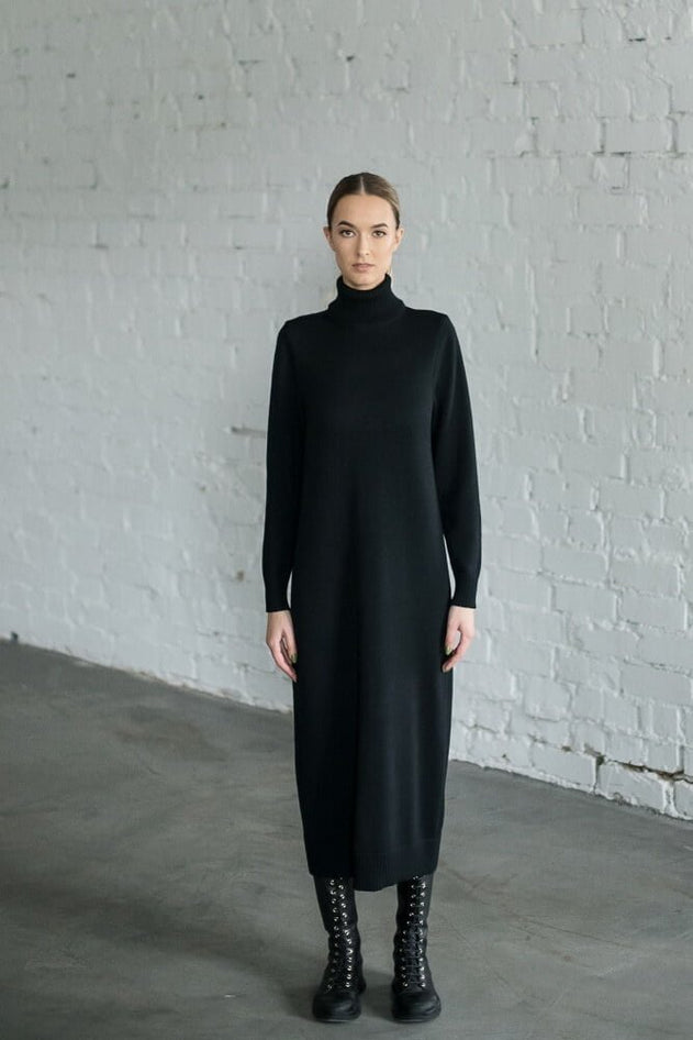 Turtleneck Knitted Merino Wool Sweater Dress
