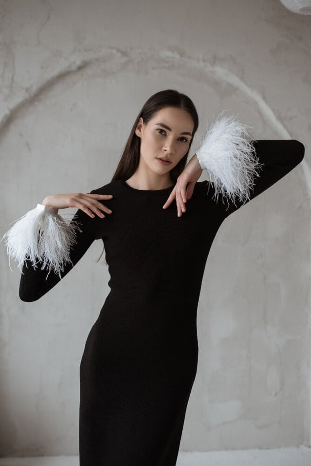 Knitted Slim Fit Merino Wool Midi Dress