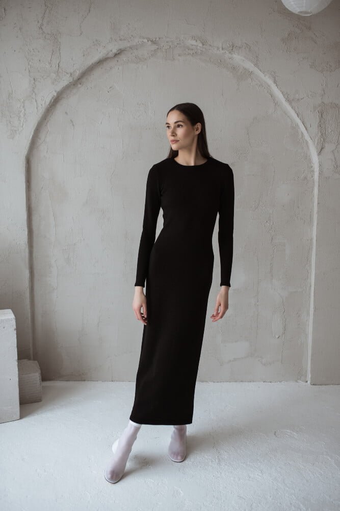 Knitted Slim Fit Merino Wool Midi Dress