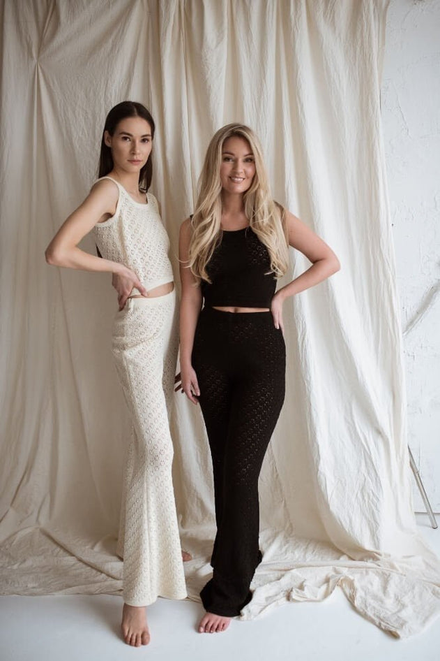 Knitted Merino Wool Lace Crop Top