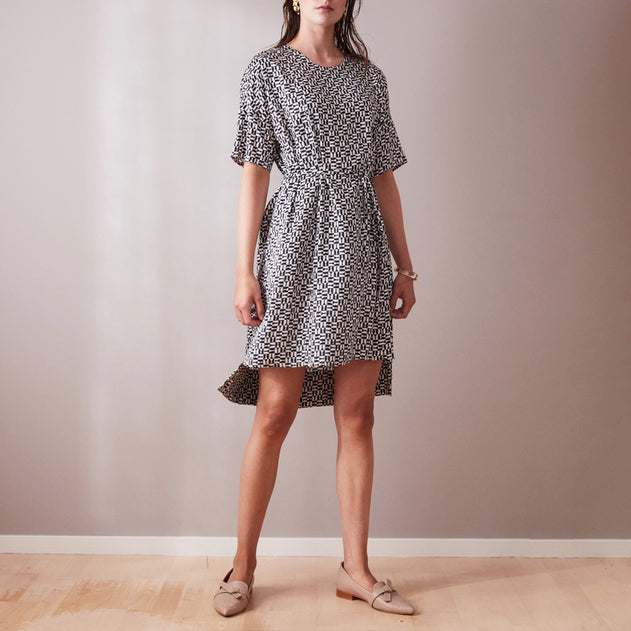 Short Round Neck Day Dress Chess Print